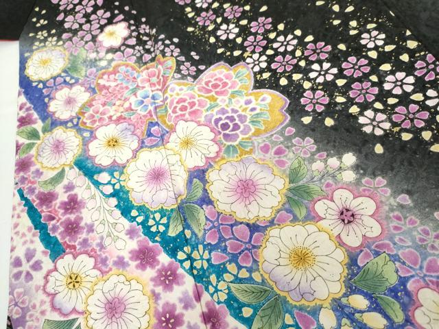 平和屋着物●豪華振袖　辻が花　暈し染め　黒地　金彩　鈴乃屋扱い　正絹　逸品　AABG7894cs