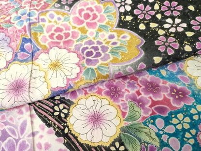 平和屋着物●豪華振袖　辻が花　暈し染め　黒地　金彩　鈴乃屋扱い　正絹　逸品　AABG7894cs