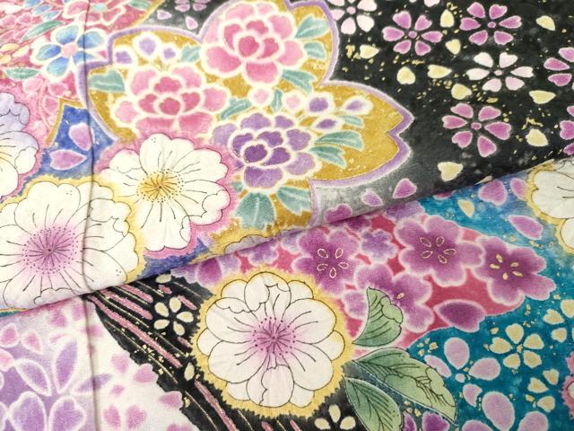 平和屋着物●豪華振袖　辻が花　暈し染め　黒地　金彩　鈴乃屋扱い　正絹　逸品　AABG7894cs