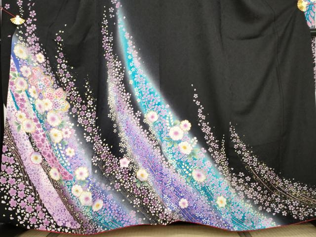 平和屋着物●豪華振袖　辻が花　暈し染め　黒地　金彩　鈴乃屋扱い　正絹　逸品　AABG7894cs