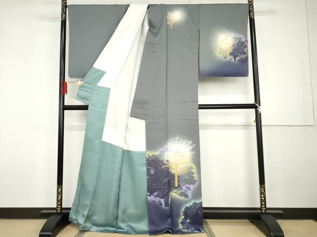 平和屋着物●日展作家　山本唯与志　レリーフ染　訪問着　樹林文　暈し染め　正絹　逸品　未使用　AABG7915cs