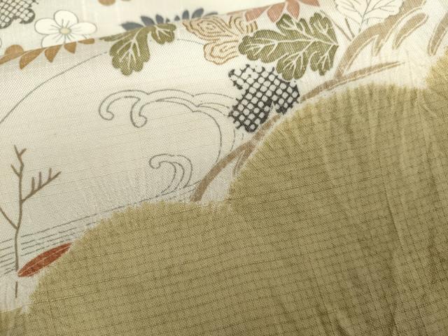 平和屋着物●訪問着　紬地　絞り　流水草花文　正絹　逸品　AABG7908cs