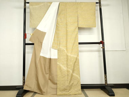 平和屋着物●石川県指定無形文化財　牛首紬　白山工房　手織り　二代目 川村久太郎　訪問着　花菱文　正絹　逸品　AABG7902cs