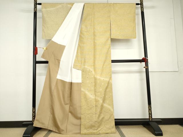 平和屋着物●石川県指定無形文化財　牛首紬　白山工房　手織り　二代目 川村久太郎　訪問着　花菱文　正絹　逸品　AABG7902cs