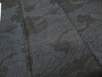 平和屋着物●本場結城紬　重要無形文化財　80亀甲　立波文　正絹　逸品　AABG7901cs