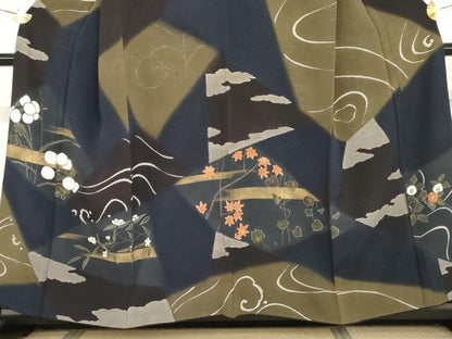 平和屋着物●訪問着　切嵌草花文　暈し染め　金彩　やまと金ラベル　正絹　逸品　AABG7907cs