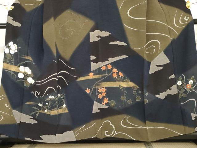 平和屋着物●訪問着　切嵌草花文　暈し染め　金彩　やまと金ラベル　正絹　逸品　AABG7907cs