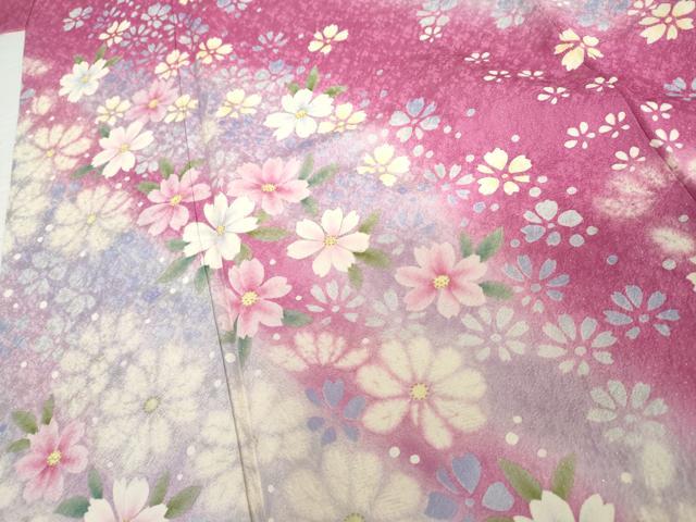 平和屋着物●豪華振袖　舞花文　暈し染め　銀糸　新通し地　ロング丈　正絹　逸品　AABG7923cs