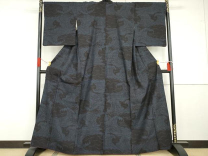 平和屋着物●本場結城紬　重要無形文化財　80亀甲　立波文　正絹　逸品　AABG7901cs