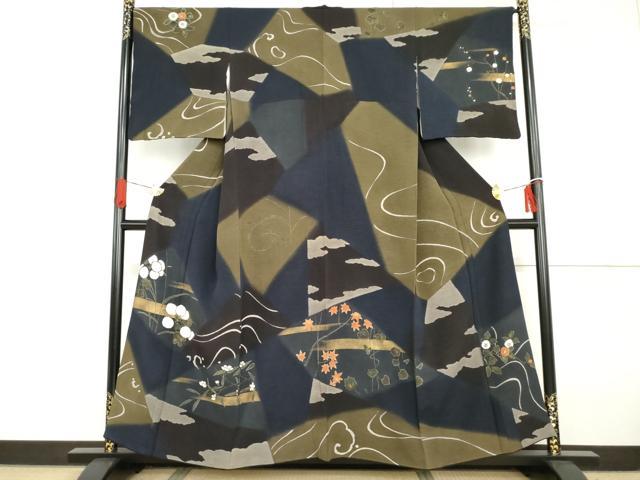 平和屋着物●訪問着　切嵌草花文　暈し染め　金彩　やまと金ラベル　正絹　逸品　AABG7907cs