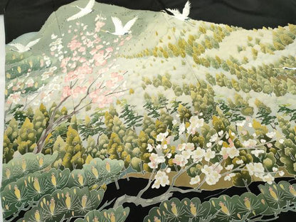 平和屋着物●本加賀友禅作家　高山武朗　黒留袖　飛鶴樹林梅松文　正絹　逸品　未使用　AABG7900cs