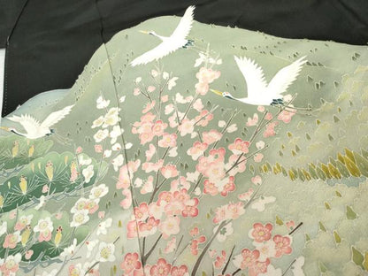 平和屋着物●本加賀友禅作家　高山武朗　黒留袖　飛鶴樹林梅松文　正絹　逸品　未使用　AABG7900cs