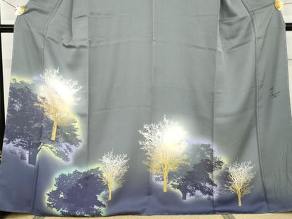 平和屋着物●日展作家　山本唯与志　レリーフ染　訪問着　樹林文　暈し染め　正絹　逸品　未使用　AABG7915cs