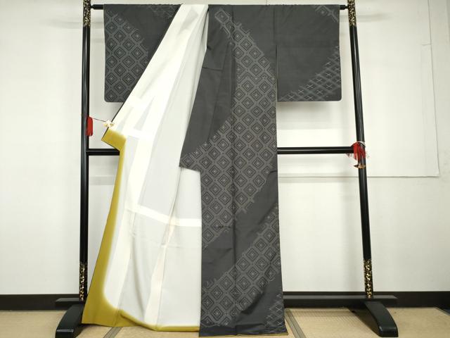 平和屋着物●訪問着　作家物　紬地　刺し子　蜀江花文　ロング丈　正絹　逸品　AABG7920cs