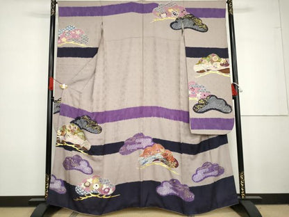 平和屋着物●豪華振袖　友禅　絞り　花鳥松文　金彩　正絹　逸品　AABG7922cs