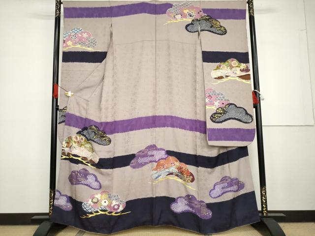 平和屋着物●豪華振袖　友禅　絞り　花鳥松文　金彩　正絹　逸品　AABG7922cs