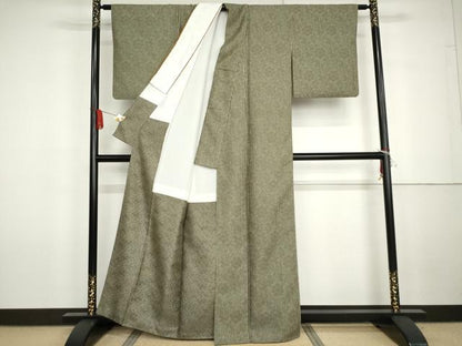 平和屋着物●お召　菊唐草文　正絹　逸品　AABG7927cs