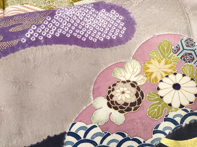 平和屋着物●豪華振袖　友禅　絞り　花鳥松文　金彩　正絹　逸品　AABG7922cs