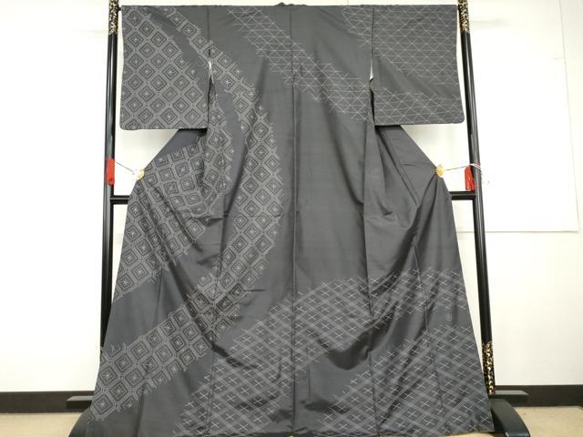 平和屋着物●訪問着　作家物　紬地　刺し子　蜀江花文　ロング丈　正絹　逸品　AABG7920cs