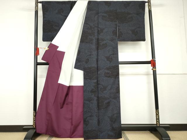 平和屋着物●本場結城紬　重要無形文化財　80亀甲　立波文　正絹　逸品　AABG7901cs