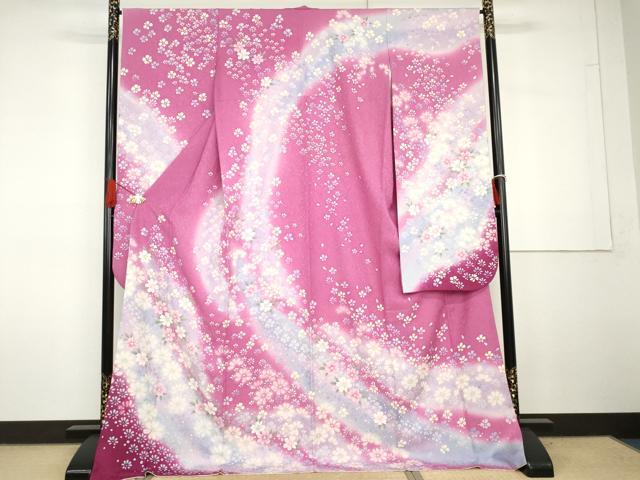 平和屋着物●豪華振袖　舞花文　暈し染め　銀糸　新通し地　ロング丈　正絹　逸品　AABG7923cs