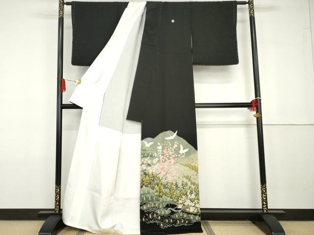 平和屋着物●本加賀友禅作家　高山武朗　黒留袖　飛鶴樹林梅松文　正絹　逸品　未使用　AABG7900cs