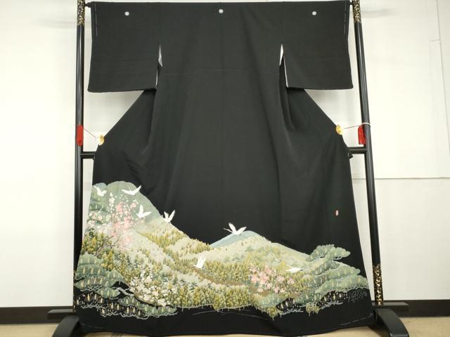 平和屋着物●本加賀友禅作家　高山武朗　黒留袖　飛鶴樹林梅松文　正絹　逸品　未使用　AABG7900cs