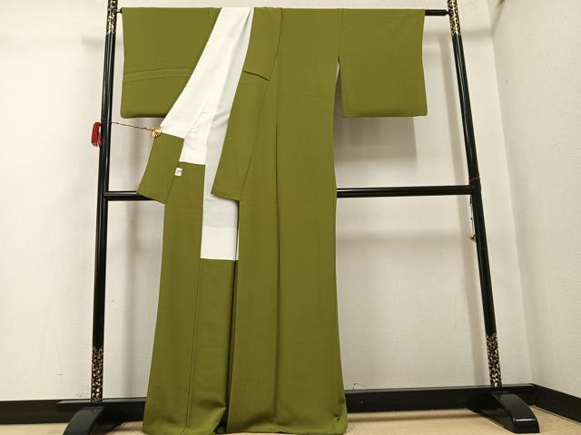 平和屋着物●上質な色無地　国防色　京都きもの友禅扱い　正絹　逸品　AABG8483ph