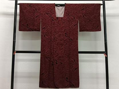 平和屋着物∞道行コート　輪奈ビロード　杢目文　ロング丈　正絹　逸品　CABD4699ua