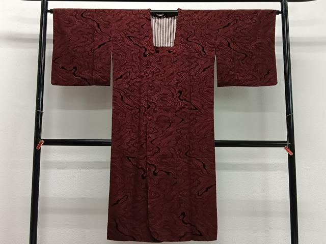 平和屋着物∞道行コート　輪奈ビロード　杢目文　ロング丈　正絹　逸品　CABD4699ua