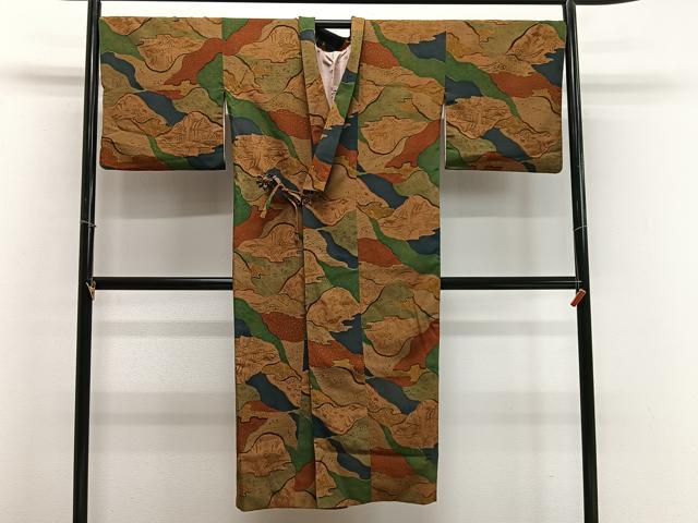 平和屋着物∞道中着　道長花文　金彩　ロング丈　正絹　逸品　CABD4701ua