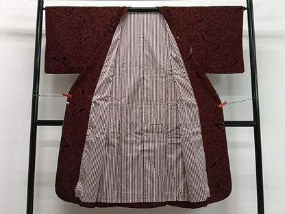平和屋着物∞道行コート　輪奈ビロード　杢目文　ロング丈　正絹　逸品　CABD4699ua