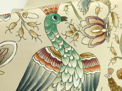 平和屋着物●極上　塩瀬　九寸名古屋帯　作家物　手描き　更紗花鳥文　逸品　DZAB5582kh6