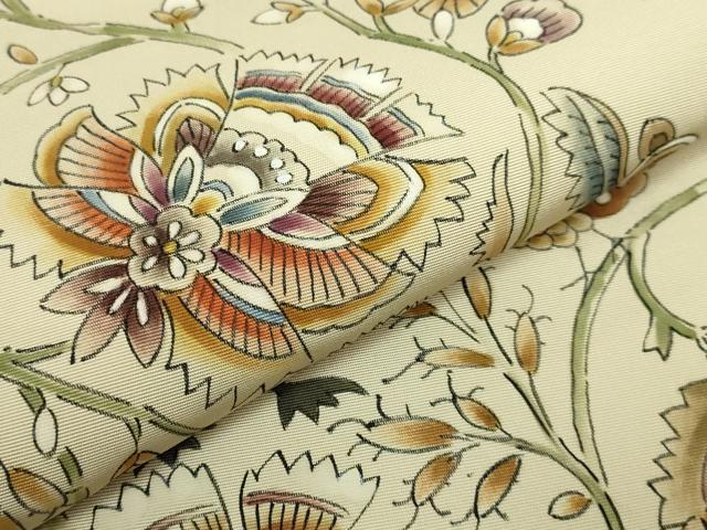 平和屋着物●極上　塩瀬　九寸名古屋帯　作家物　手描き　更紗花鳥文　逸品　DZAB5582kh6