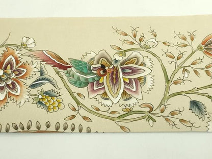 平和屋着物●極上　塩瀬　九寸名古屋帯　作家物　手描き　更紗花鳥文　逸品　DZAB5582kh6
