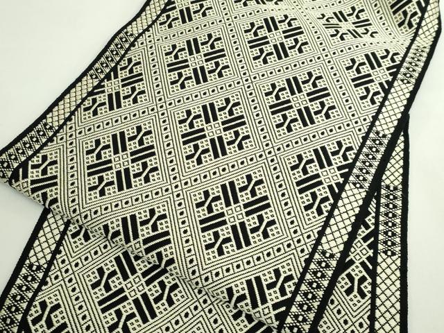 平和屋本店●極上　八寸名古屋帯　こぎん刺し　菱　黒地　逸品　DZAB5583kh6