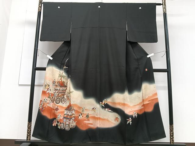 平和屋着物■豪華黒留袖 人物文 鉾 暈し染め 金糸 正絹 逸品 CABD6992xe