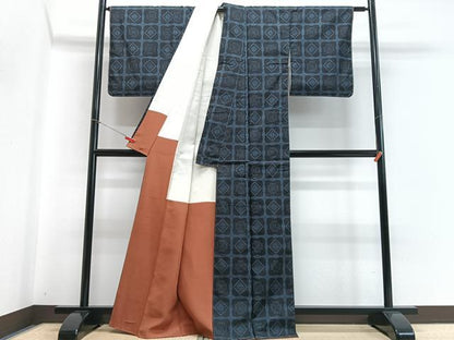 平和屋着物■本場大島紬 7マルキ 幾何学文様 正絹 逸品 CABD7018xe