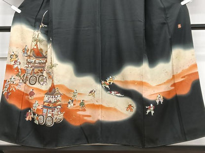 平和屋着物■豪華黒留袖 人物文 鉾 暈し染め 金糸 正絹 逸品 CABD6992xe