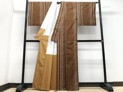 平和屋着物■上質な紬　縞　正絹　逸品　CABD7059xe