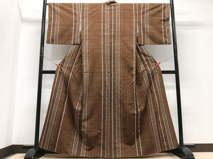平和屋着物■上質な紬　縞　正絹　逸品　CABD7059xe