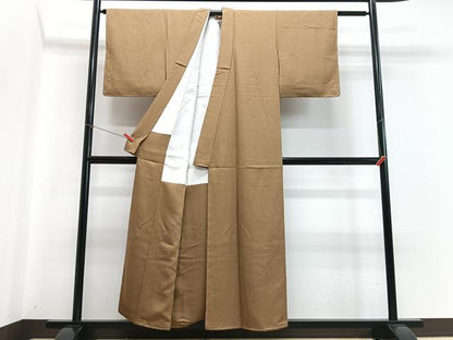 平和屋着物■上質な色無地 枇杷茶色 正絹 逸品 CABD7042xe