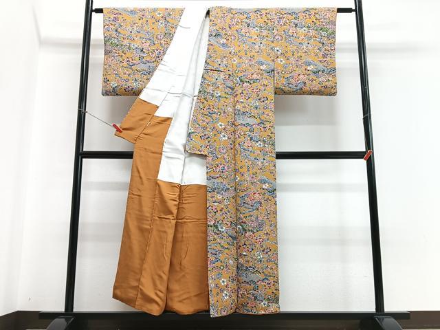 平和屋着物■上質な小紋 流水草花文 正絹 逸品 CABD7039xe