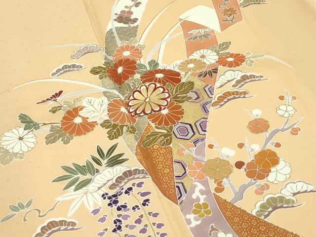 平和屋本店●極上　創業460年・千總　訪問着　松竹梅鬘帯吉祥文　金彩　アプリコット色地　高島屋扱い　逸品　CZAA5437s6