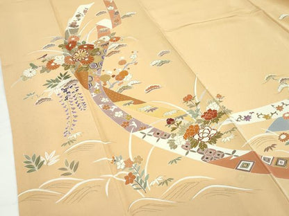 平和屋本店●極上　創業460年・千總　訪問着　松竹梅鬘帯吉祥文　金彩　アプリコット色地　高島屋扱い　逸品　CZAA5437s6