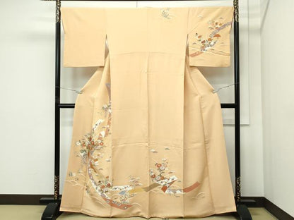 平和屋本店●極上　創業460年・千總　訪問着　松竹梅鬘帯吉祥文　金彩　アプリコット色地　高島屋扱い　逸品　CZAA5437s6