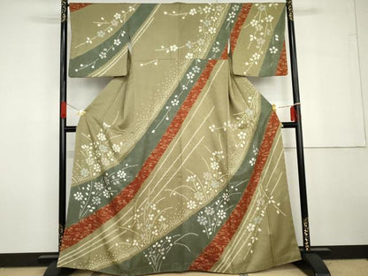平和屋着物●訪問着　絞り　枝花文　金彩　ますいわ屋扱い　正絹　逸品　未使用　AABG7971cs