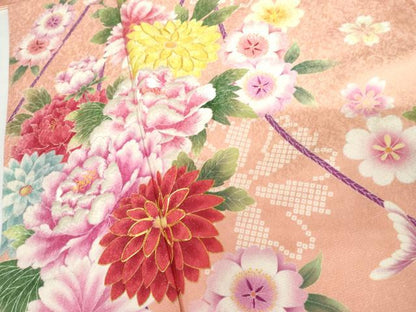 平和屋着物●訪問着　駒刺繍　草花文　金通し地　正絹　逸品　AABG7963cs