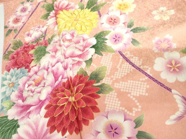 平和屋着物●訪問着　駒刺繍　草花文　金通し地　正絹　逸品　AABG7963cs