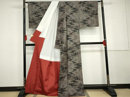 平和屋着物●本場大島紬　カタス9マルキ　泥染め　草花文　正絹　逸品　未使用　AABG7965cs